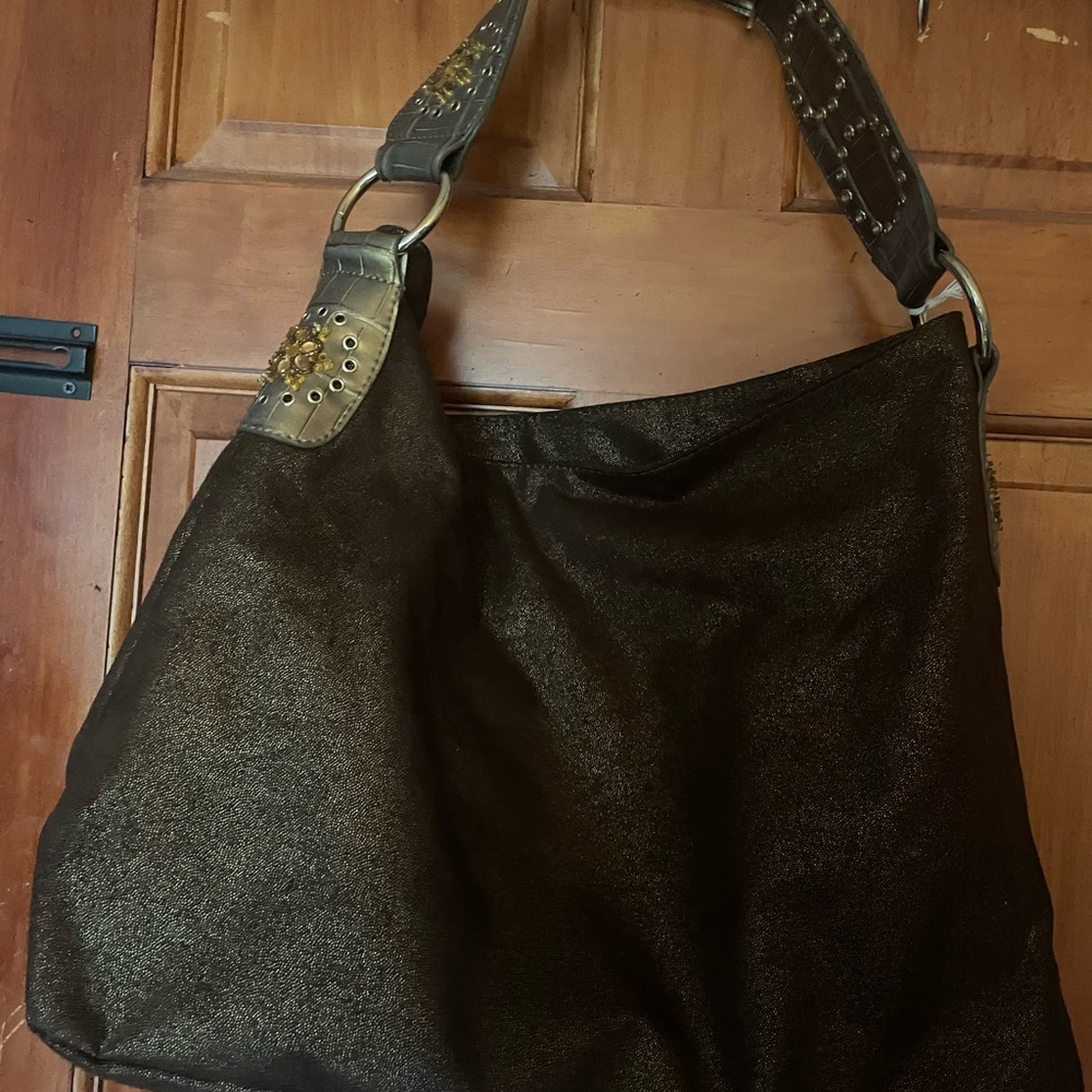 Brown with yellow/gold no name brand purse